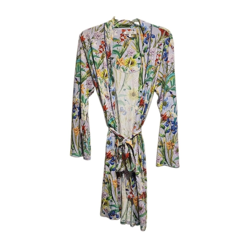 JOHNNY WAS Daphne Floral Pima Cotton Blend Robe Size Small
